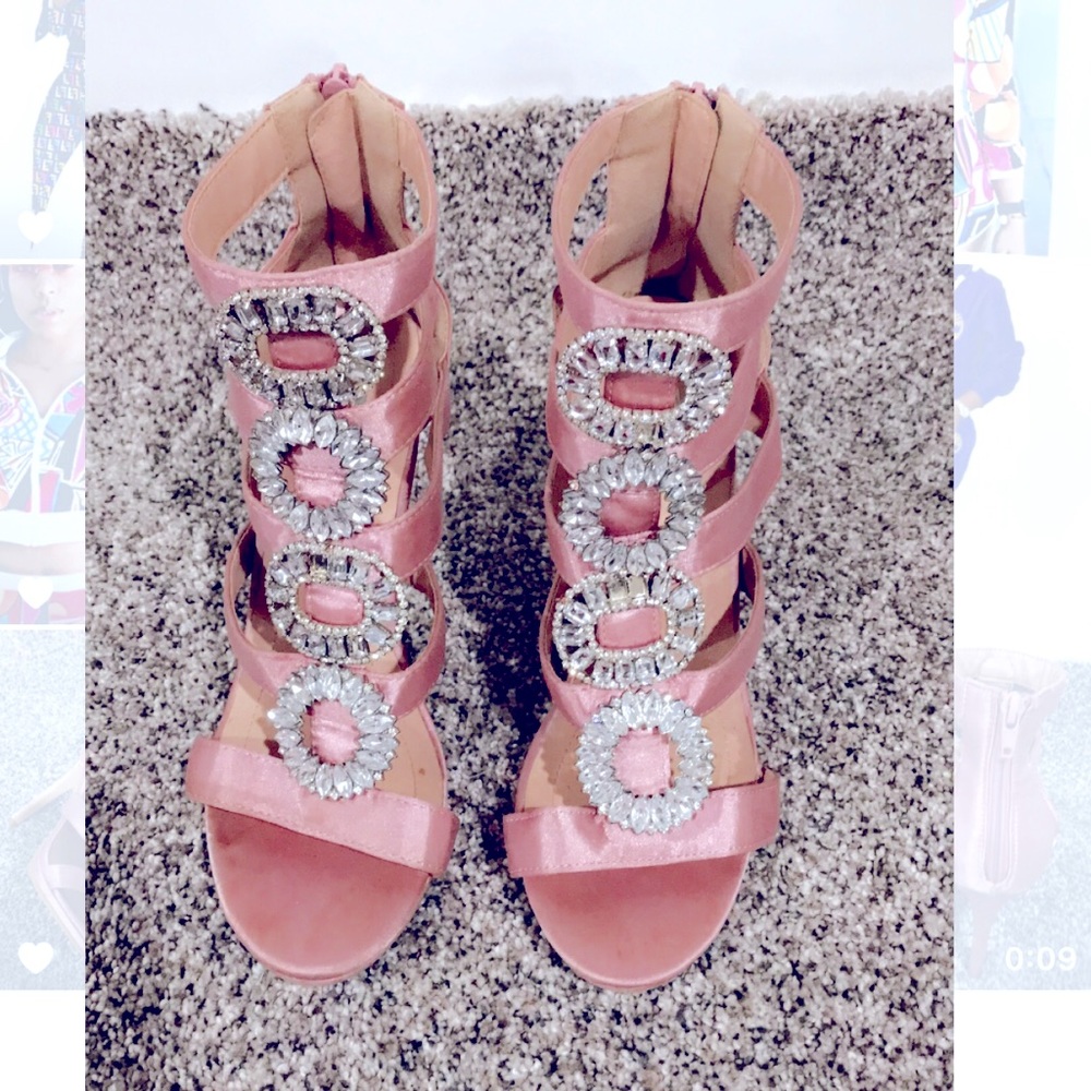 Women’s High Heels Pink Satin With Gem Stones